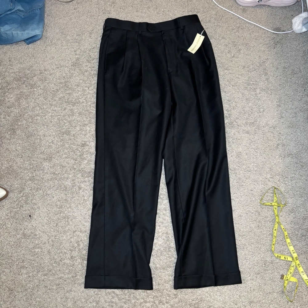 Lauren Ralph Lauren Men Black Wool Cashmere Pleated Cuffed Dress Pants 33x30 NWT